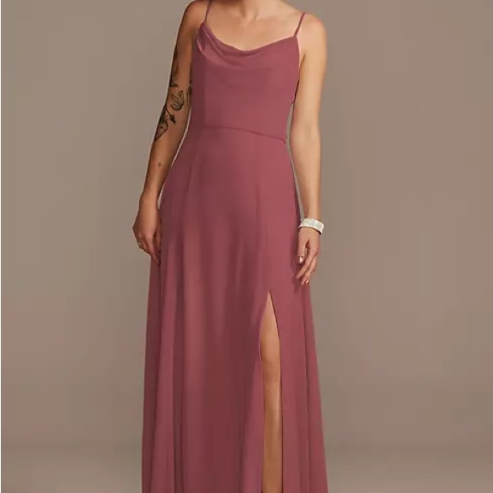 CELEBRATE DB STUDIO
cowl neck chiffon dress with slit